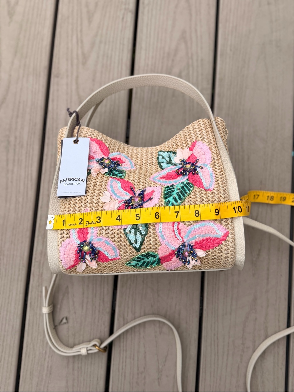 NWT American Leather Co. Floral Embroidered Straw Crossbody Satchel - Picture 12 of 13